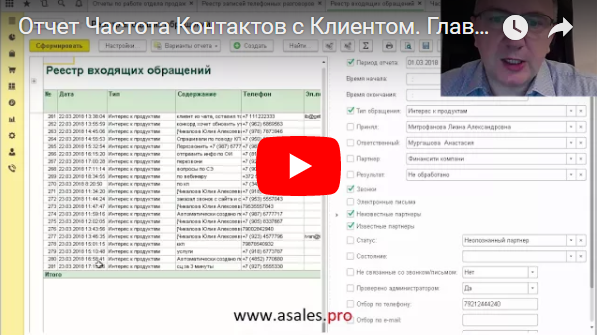 Отдел продаж АСУ XXI Век в отчетах. Отчет Частота контактов с клиентами